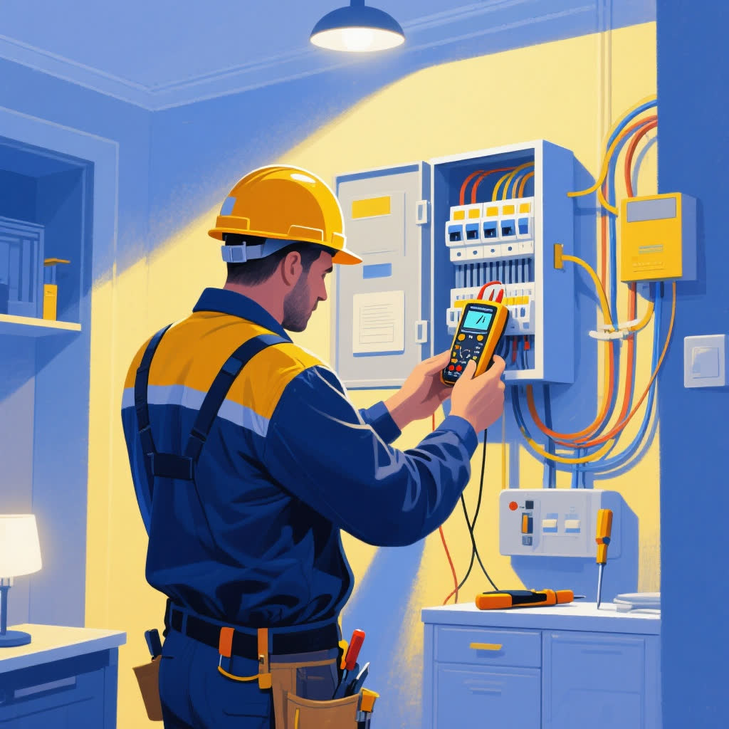 Elektrik işçisi elektrik paneli ilə işləyir