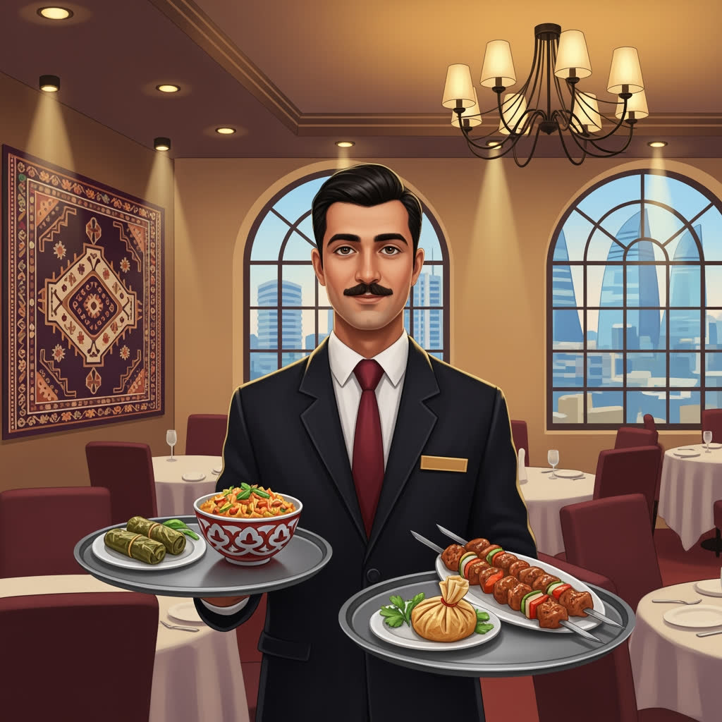 Ofisiant restoranda xidmət göstərir